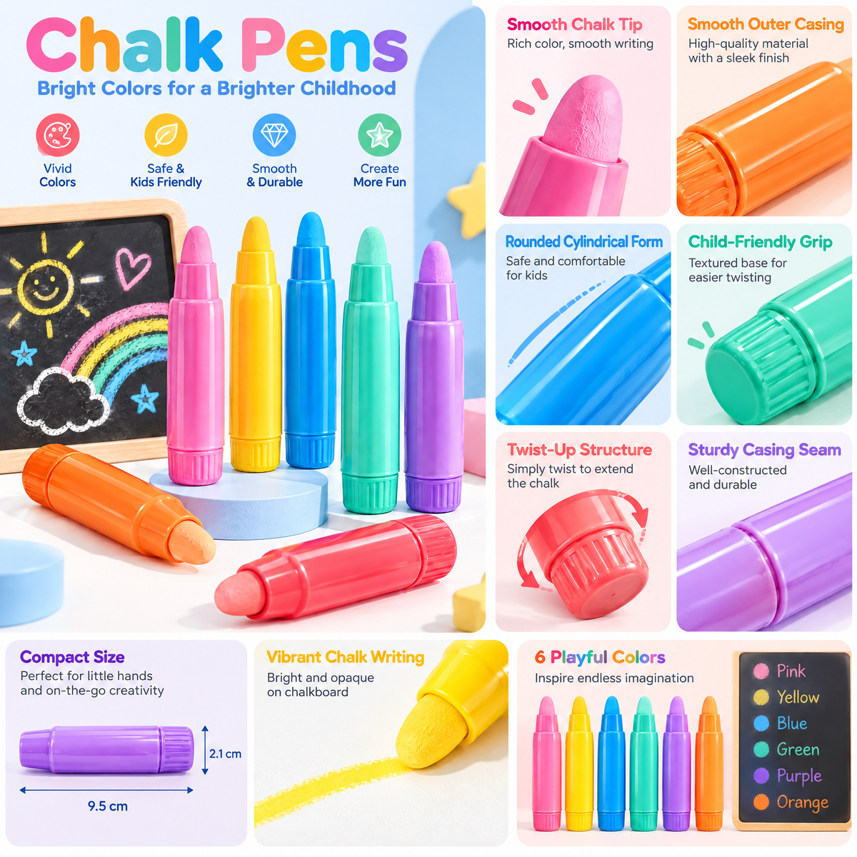 Meralnore™ Washable Chalk-Style Color Sticks