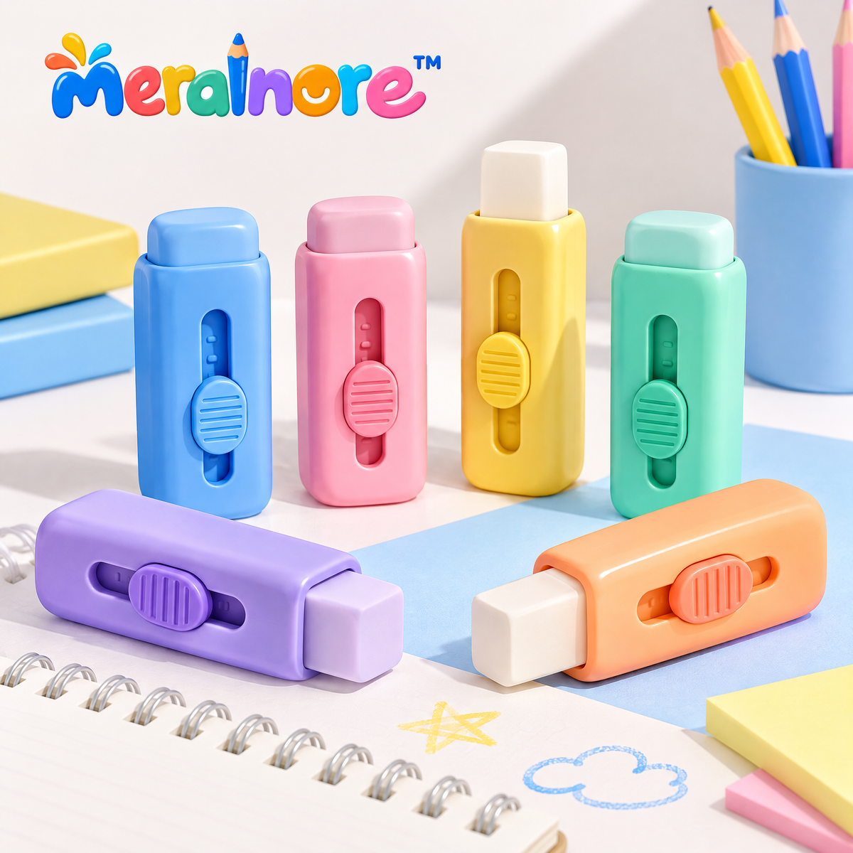 Meralnore™ Slide-Up Eraser Set