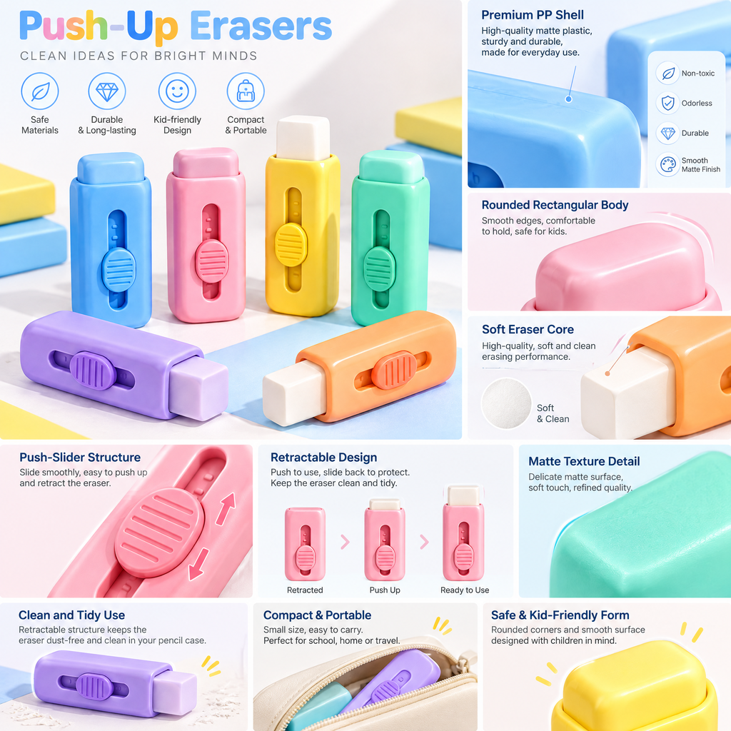 Meralnore™ Slide-Up Eraser Set