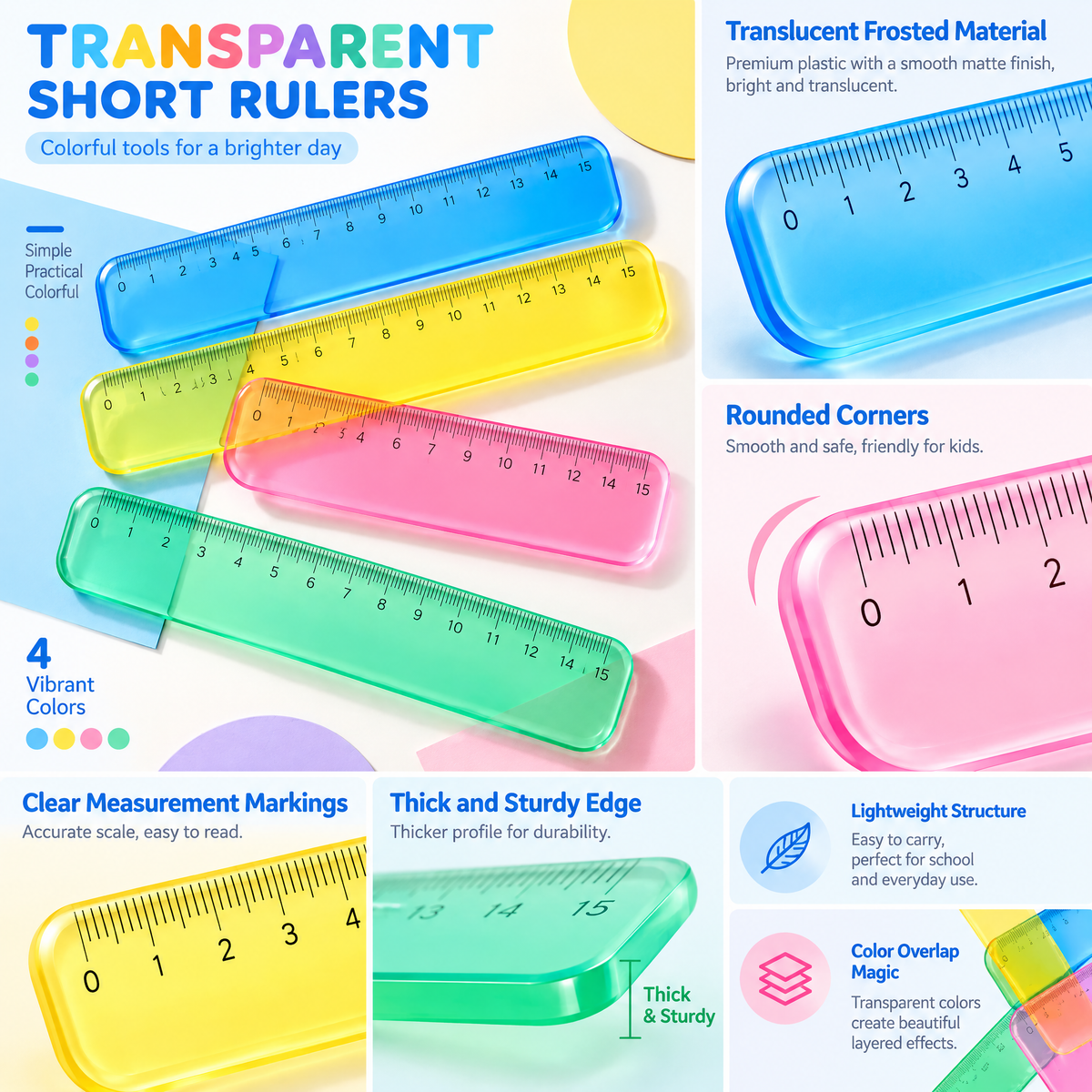 Meralnore™ Colorful Transparent Ruler Set