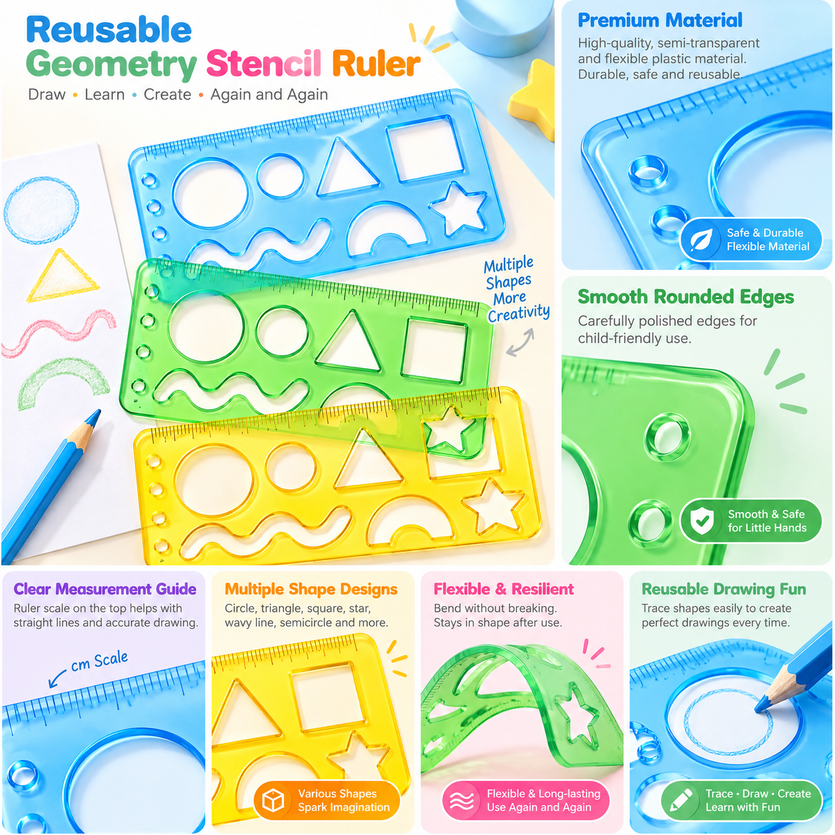 Meralnore™ Geometry Stencil Ruler Set